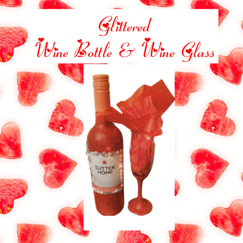 Glittered Wine Glass & Bottle Set